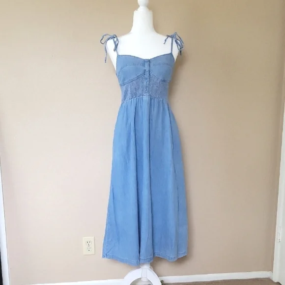 white christmas dresses Vintage Bustier Denim Dress, Middle Blue / It / 42